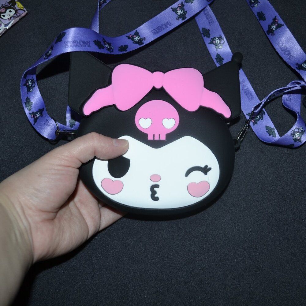 Kuromi Kawaii Kissy Face Mini Black Crossbody Bag Valentines Gift Idea Bundle - Picture 3 of 12